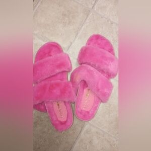 Fashion Nova Los Angeles Women's Platform Pink Faux Fur Sandals Size 6.5